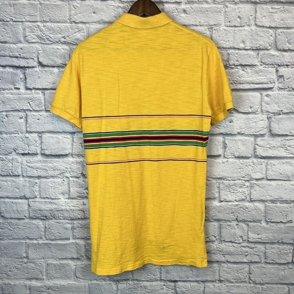 Vtg 90 Polo Ralph Lauren Yellow Multicolor Stripe Short Sleeve Men Sz Small Flaw - Picture 4 of 10